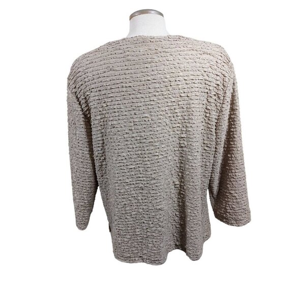 Chicos Travelers 3 Womens Cardigan Jacket XL Beige Metallic Gold Ruffled Stretch - Picture 3 of 5